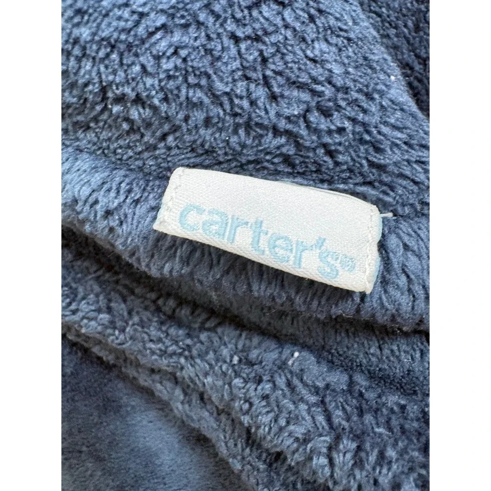 Carters Baby Blanket Navy Sherpa Fleece Fire Truck Puppy Dog Embroidered Rare